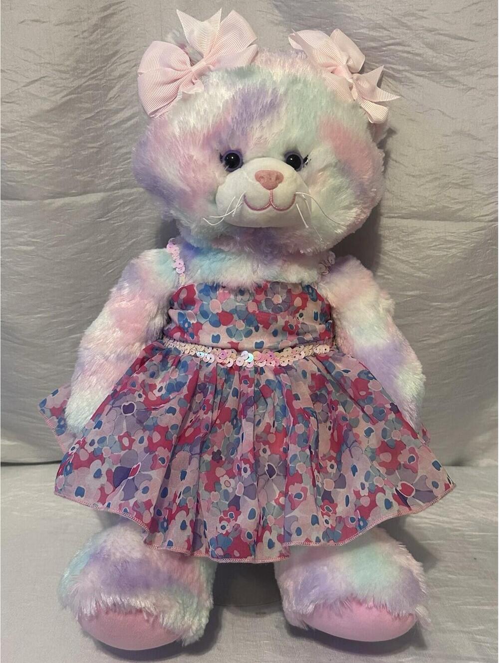 Build A Bear Workshop Plush Pastel Tie-Dye Kitty Cat Pink Purple 16" W/Dress